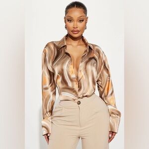 Fashion Nova Brown and Orange Swirl Shirt